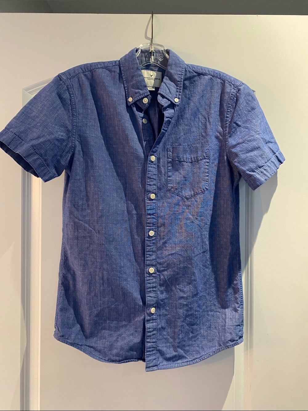 American Eagle Outfitters Short-Sleeve Button-Down Shirt in Blue